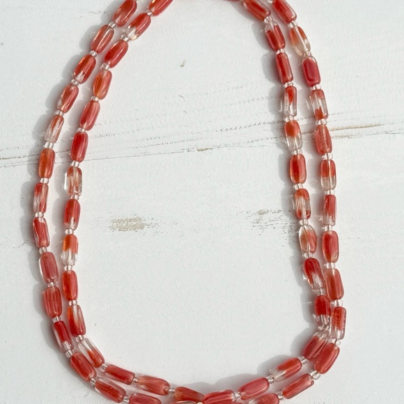 Vintage Red Givre Glass Elongated Beaded Necklace 30” Single Strand - Picture 4 of 16